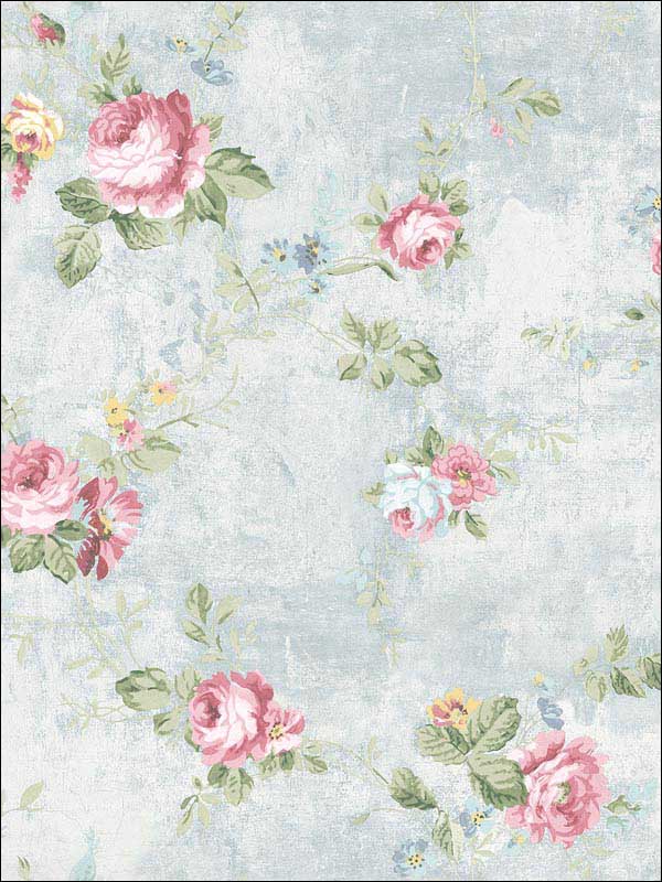 English Flower Soft Blue Wallpaper RM60512 by Casa Mia Wallpaper for sale at Wallpapers To Go