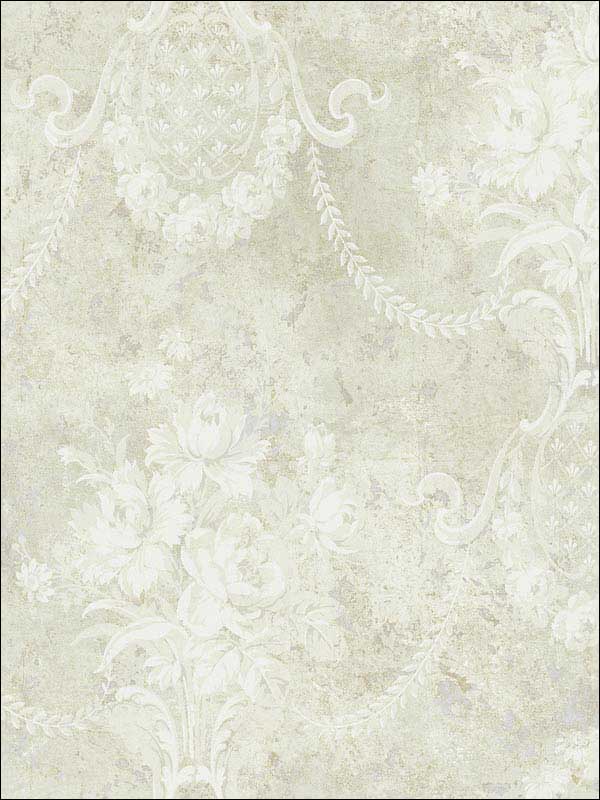 Classic Floral Cameo Soft Grey White Wallpaper RM61508 by Casa Mia Wallpaper for sale at Wallpapers To Go