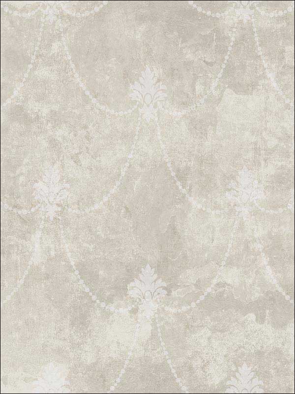 Small Damask Scroll Soft Grey White Wallpaper RM61802 by Casa Mia Wallpaper for sale at Wallpapers To Go