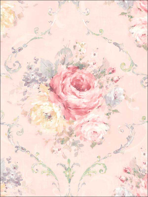 Classic Flora Cameo Pink Wallpaper RM50501 by Casa Mia Wallpaper for sale at Wallpapers To Go