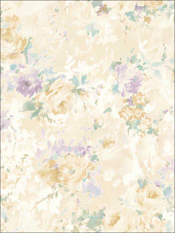 Bouquet Flower Soft Beige Soft Purple Wallpaper RM50709 by Casa Mia Wallpaper for sale at Wallpapers To Go