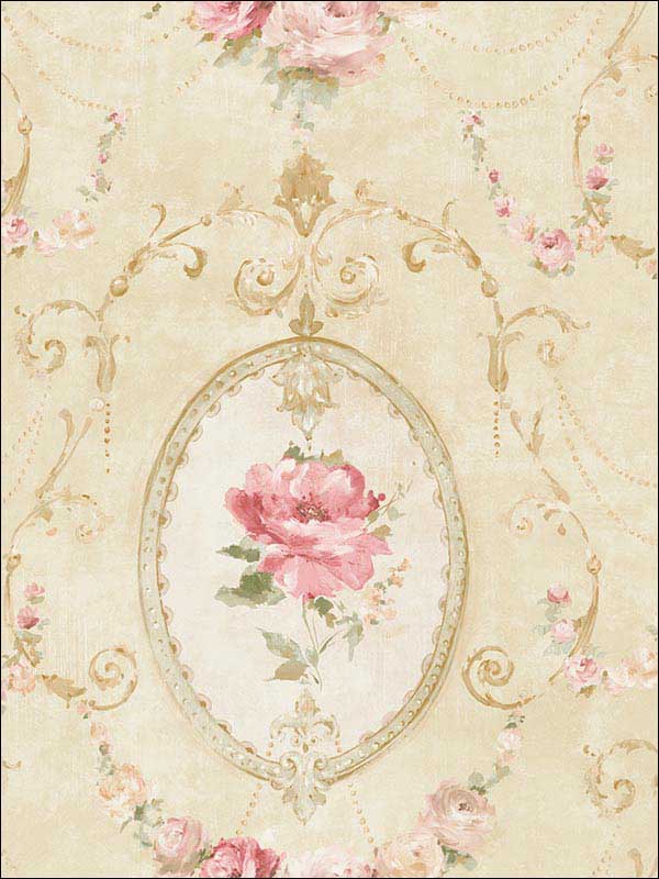 Flora Cameo Beige Cream Pink Wallpaper RM50805 by Casa Mia Wallpaper for sale at Wallpapers To Go