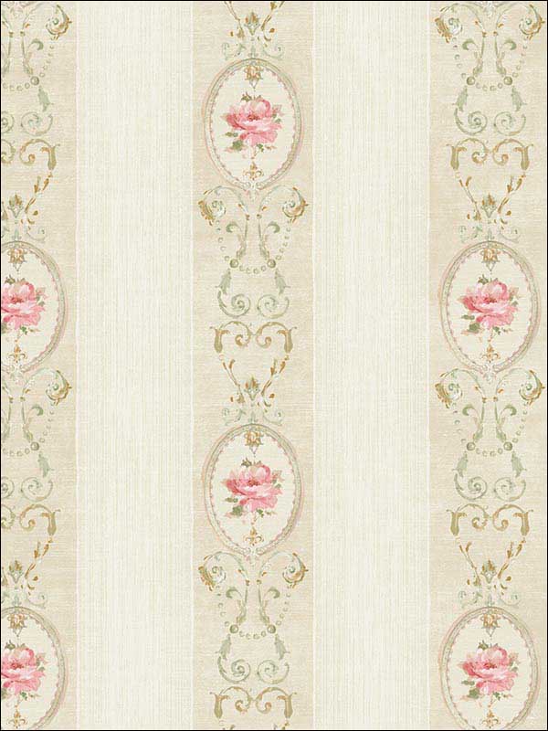 Floral Stripes Soft Grey Soft Brown Wallpaper RM50905 by Casa Mia Wallpaper for sale at Wallpapers To Go