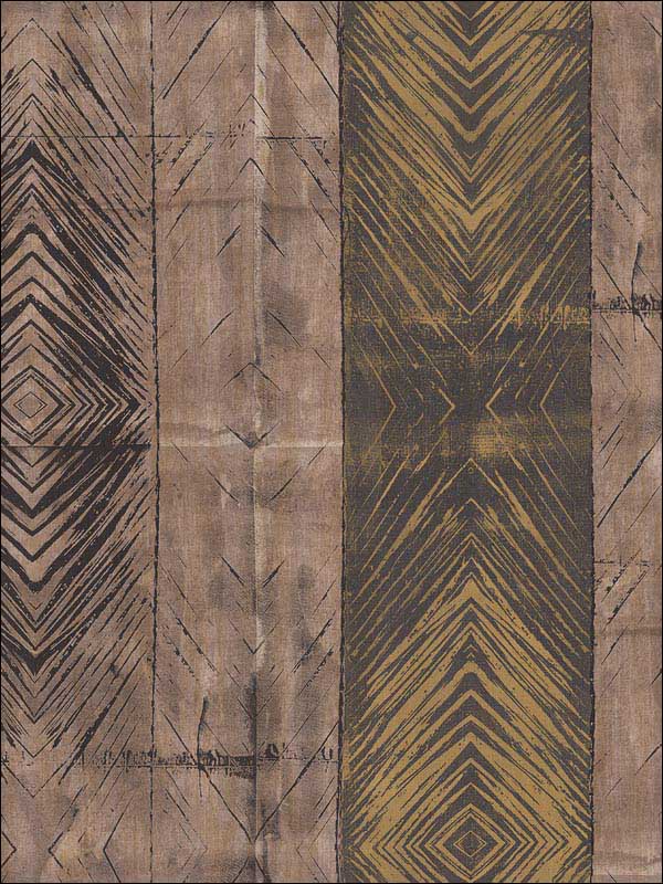 Tribal Stripes Gold Black Dark Brown Wallpaper RM40106 by Casa Mia Wallpaper for sale at Wallpapers To Go