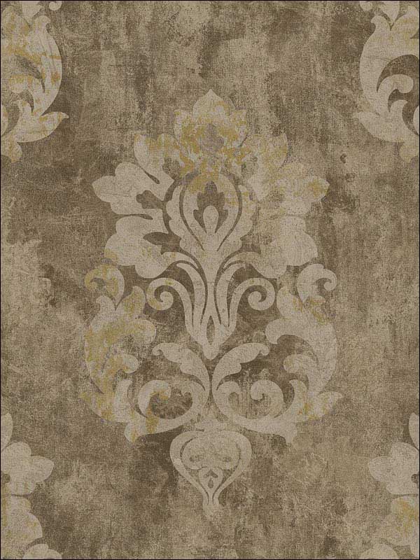 Neoclassic Damask Dark Brown Cream Wallpaper RM41206 by Casa Mia Wallpaper for sale at Wallpapers To Go