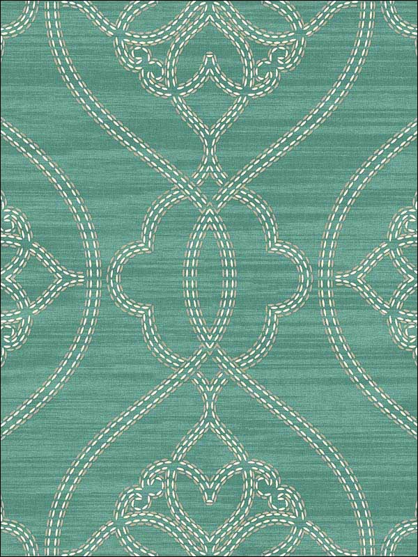Big Scroll Turquoise Green White Wallpaper RM30404 by Casa Mia Wallpaper for sale at Wallpapers To Go