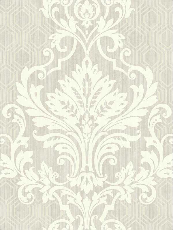 Geometrical Damask Grey White Soft Cream Wallpaper RM30508 by Casa Mia Wallpaper for sale at Wallpapers To Go