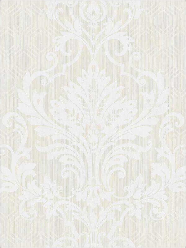 Geometrical Damask White Cream Wallpaper RM30510 by Casa Mia Wallpaper for sale at Wallpapers To Go