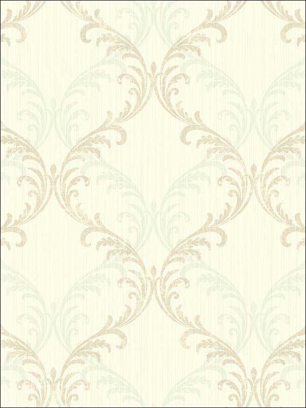Double Scroll Cream White Beige Wallpaper RM30705 by Casa Mia Wallpaper for sale at Wallpapers To Go