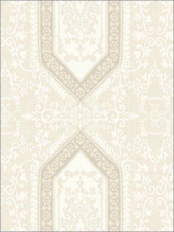 Neoclassic Scroll White Cream Soft Brown Wallpaper RM30905 by Casa Mia Wallpaper for sale at Wallpapers To Go