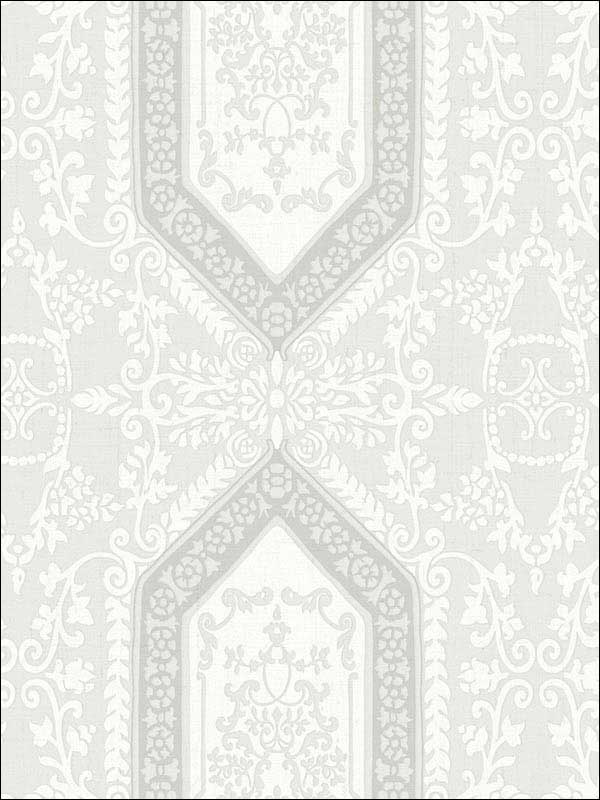Neoclassic Scroll White Soft Grey Grey Wallpaper RM30910 by Casa Mia Wallpaper for sale at Wallpapers To Go