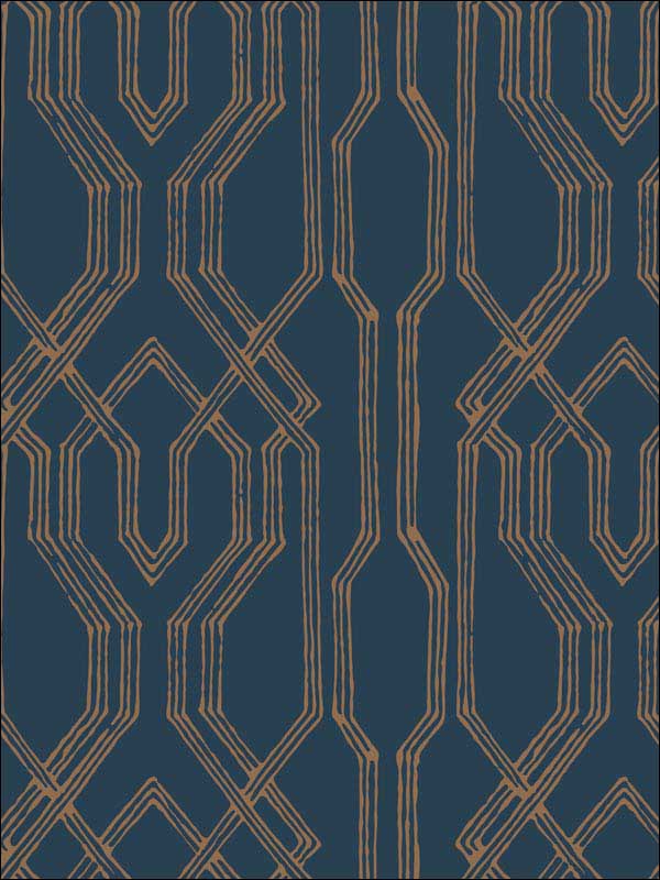 Oriental Lattice Blue Gold Wallpaper AF6561 by Ronald Redding Wallpaper for sale at Wallpapers To Go