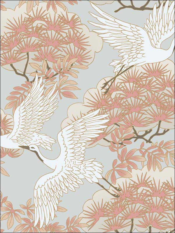 Sprig and Heron Orange Wallpaper AF6590 by Ronald Redding Wallpaper for sale at Wallpapers To Go