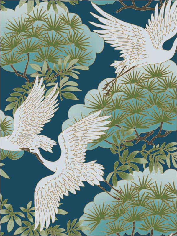 Sprig and Heron Blue Wallpaper AF6592 by Ronald Redding Wallpaper for sale at Wallpapers To Go
