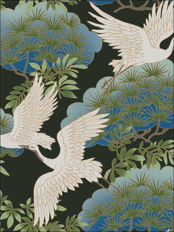Sprig and Heron Black Wallpaper AF6593 by Ronald Redding Wallpaper for sale at Wallpapers To Go