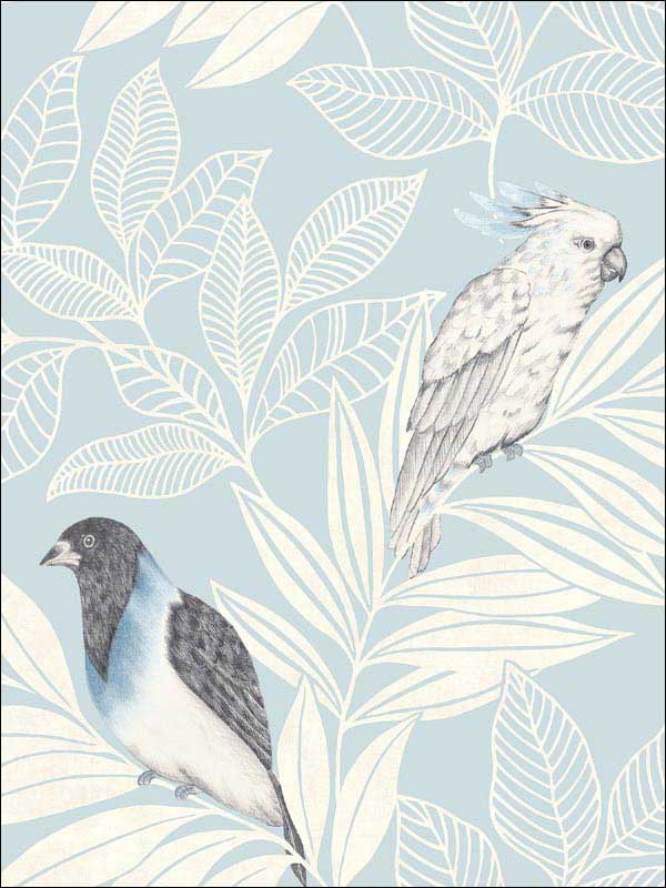Paradise Island Birds Blue Oasis Ivory Wallpaper RY30102 by Seabrook Wallpaper for sale at Wallpapers To Go