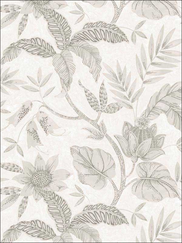 Rainforest Leaves Ivory Daydream Gray Wallpaper RY30208 by Seabrook Wallpaper for sale at Wallpapers To Go