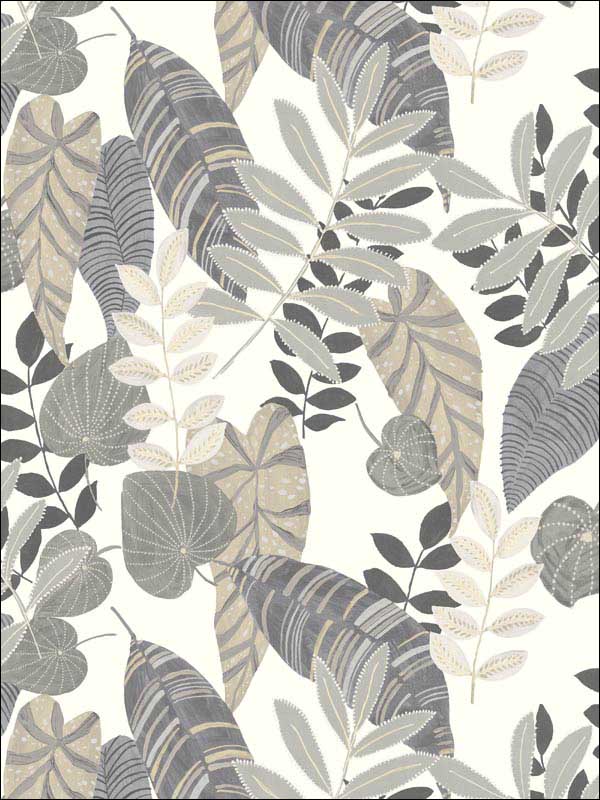 Tropicana Leaves Charcoal Stone Daydream Gray Wallpaper RY30908 by Seabrook Wallpaper for sale at Wallpapers To Go