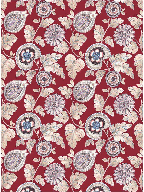 Calypso Paisley Leaf Cabernet Coral Fabric RY31901F by Seabrook Wallpaper for sale at Wallpapers To Go