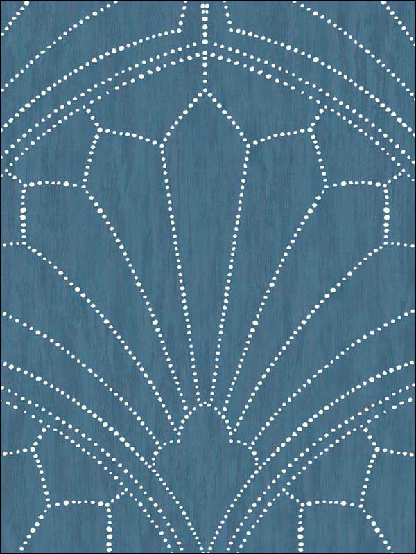 Scallop Medallion Steel Blue Ivory Wallpaper RY31502 by Seabrook Wallpaper for sale at Wallpapers To Go