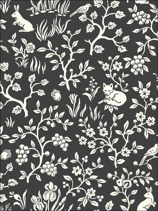 Fox and Hare Black Peel and Stick Wallpaper PSW1164RL by Magnolia Home Wallpaper by Joanna Gaines for sale at Wallpapers To Go