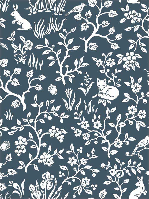 Fox and Hare Navy Peel and Stick Wallpaper PSW1166RL by Magnolia Home Wallpaper by Joanna Gaines for sale at Wallpapers To Go
