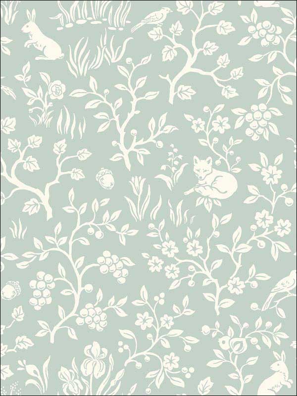 Fox and Hare Green Peel and Stick Wallpaper PSW1167RL by Magnolia Home Wallpaper by Joanna Gaines for sale at Wallpapers To Go