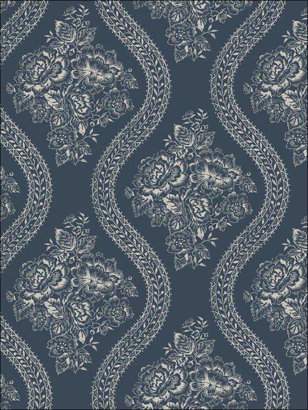 Coverlet Floral Navy Peel and Stick Wallpaper PSW1178RL by Magnolia Home Wallpaper by Joanna Gaines for sale at Wallpapers To Go