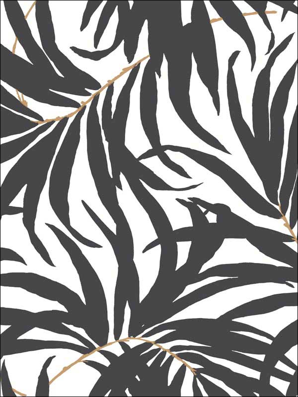 Bali Leaves Black Gold Peel and Stick Wallpaper PSW1029RL by York Wallpaper for sale at Wallpapers To Go