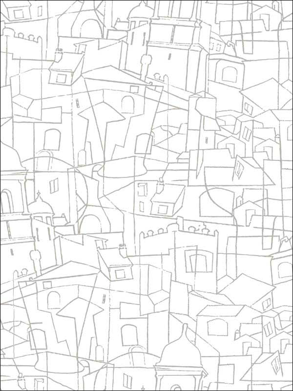 Cubist Cityscape Gray Peel and Stick Wallpaper PSW1048RL by York Wallpaper for sale at Wallpapers To Go