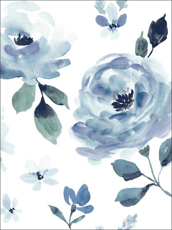Watercolor Blooms Blue Peel and Stick Wallpaper PSW1074RL by York Wallpaper for sale at Wallpapers To Go