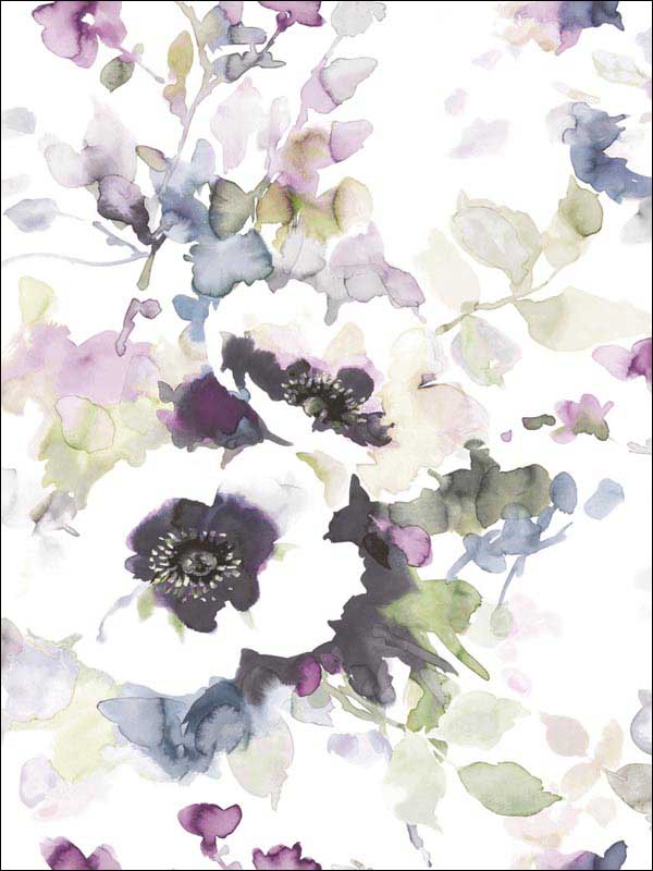 Garden Anemone Lilac Green Peel and Stick Wallpaper PSW1082RL by York Wallpaper for sale at Wallpapers To Go