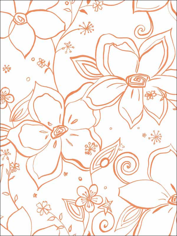 Linework Floral Orange and White Wallpaper NW34905 by NextWall Wallpaper for sale at Wallpapers To Go
