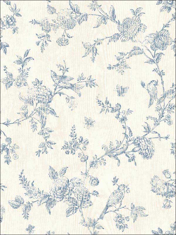 French Nightingale Blue Floral Scroll Wallpaper 311902192 by Chesapeake Wallpaper for sale at Wallpapers To Go