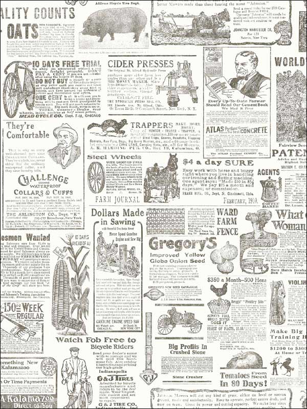 Underwood Taupe Vintage Newspaper Wallpaper 311913082 by Chesapeake Wallpaper for sale at Wallpapers To Go