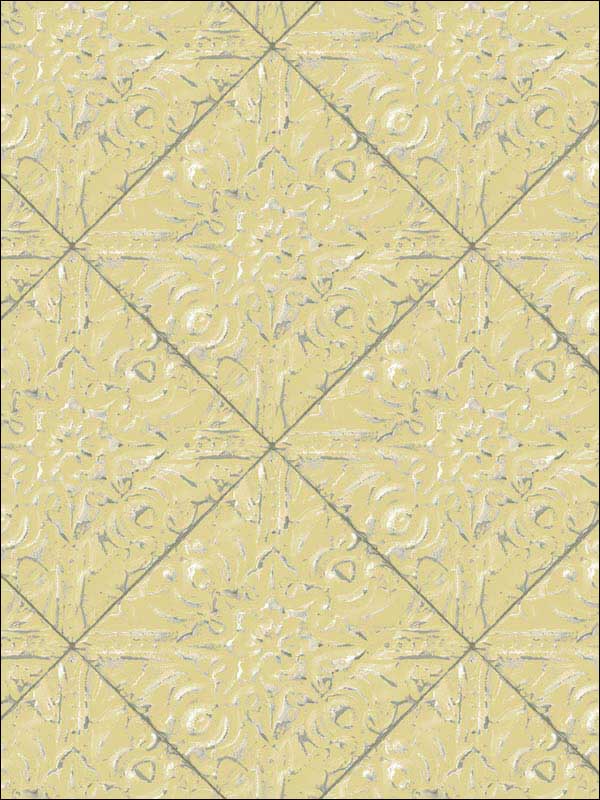 Brandi Yellow Metallic Faux Tile Wallpaper 311913093 by Chesapeake Wallpaper for sale at Wallpapers To Go
