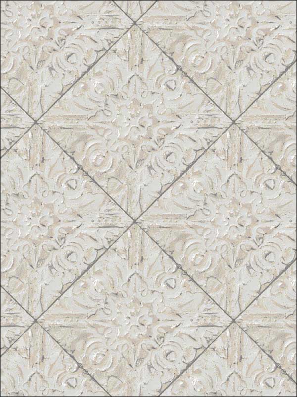 Brandi Grey Metallic Faux Tile Wallpaper 311913094 by Chesapeake Wallpaper for sale at Wallpapers To Go