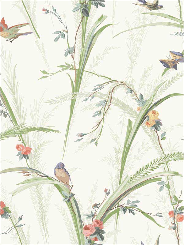 Meadowlark Light Green Botanical Wallpaper 311919321 by Chesapeake Wallpaper for sale at Wallpapers To Go