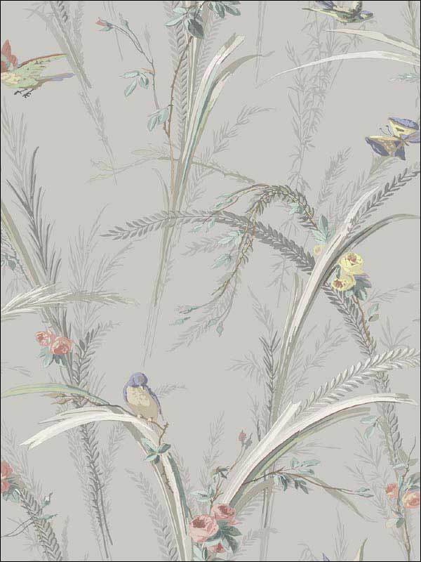 Meadowlark Grey Botanical Wallpaper 3119193211 by Chesapeake Wallpaper for sale at Wallpapers To Go