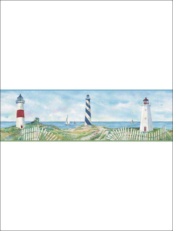 Eugene Blue Lighthouse Border 312046071B by Chesapeake Wallpaper for sale at Wallpapers To Go