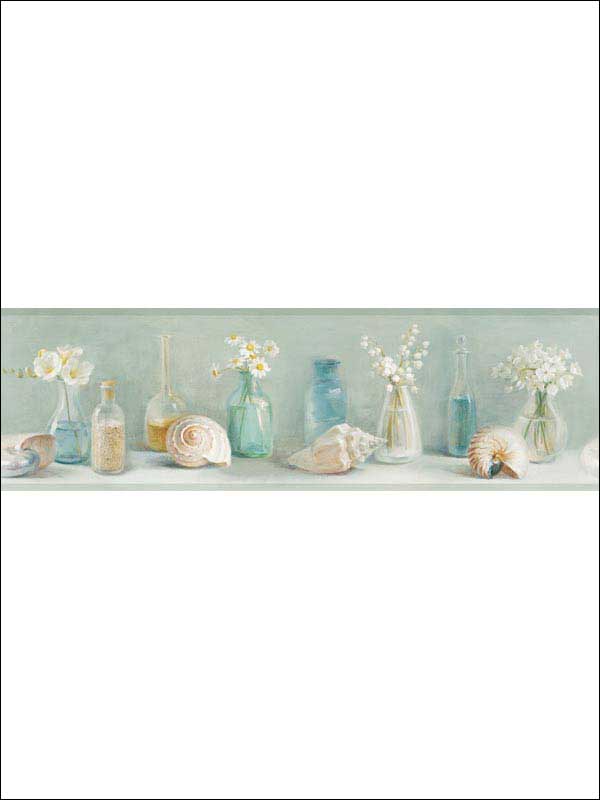 Cahoon Teal Vases Border 312053603B by Chesapeake Wallpaper for sale at Wallpapers To Go