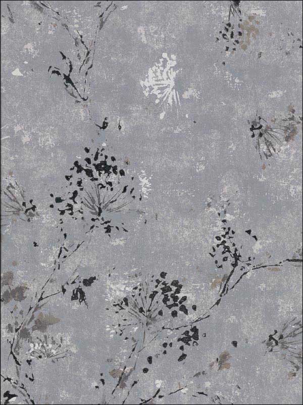 Misty Charcoal Distressed Dandelion Wallpaper 290400306 by Brewster Wallpaper for sale at Wallpapers To Go