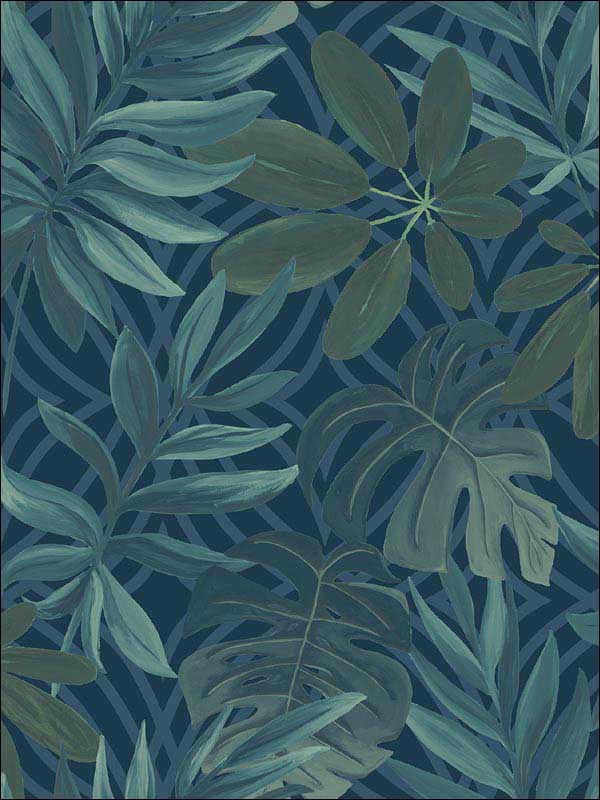 Nocturnum Dark Blue Leaves Wallpaper 290424201 by Brewster Wallpaper for sale at Wallpapers To Go