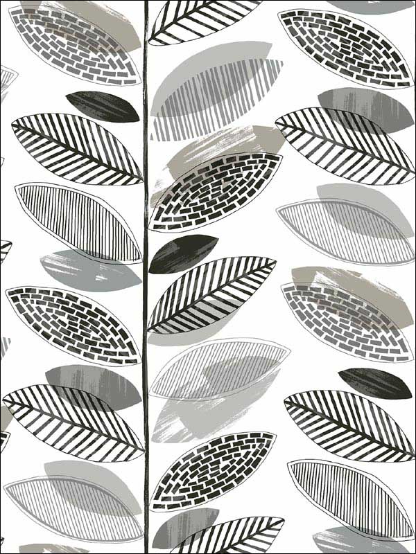 Nyssa Grey Leaves Wallpaper 290425683 by Brewster Wallpaper for sale at Wallpapers To Go