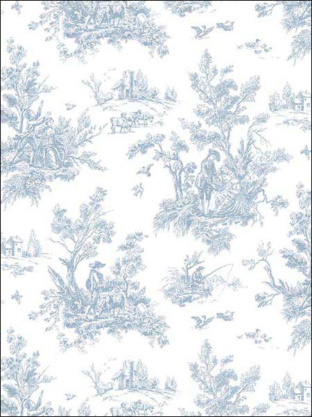 Toile Blue Wallpaper AB27656 by Patton Norwall Wallpaper for sale at Wallpapers To Go
