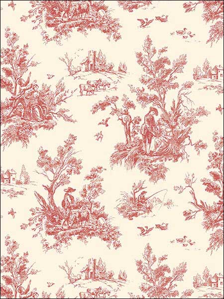 Toile De Jouy Wallpaper in Red Berry  Lucie Annabel