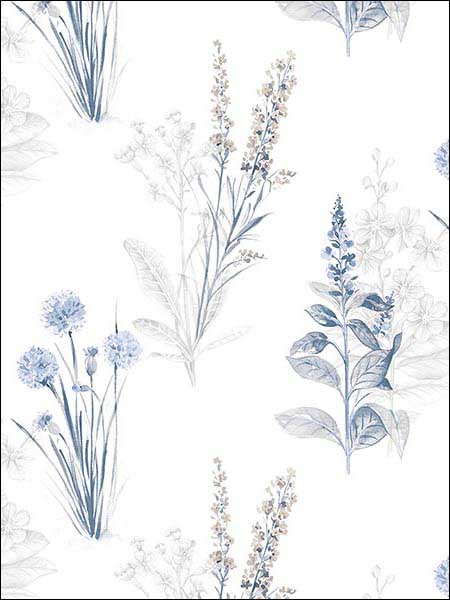 Flora Blue Grey Wallpaper AF37716 by Patton Norwall Wallpaper for sale at Wallpapers To Go
