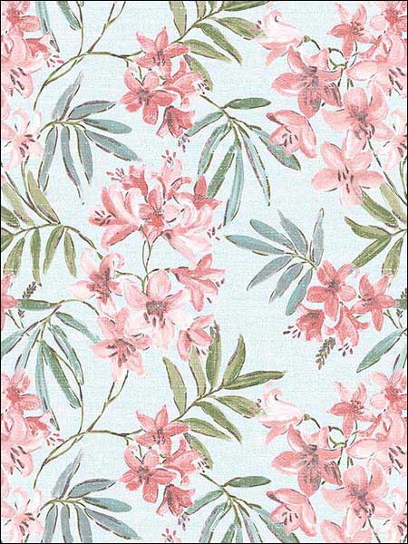 Linen Floral Blue Pink Green Wallpaper AF37725 by Patton Norwall Wallpaper for sale at Wallpapers To Go