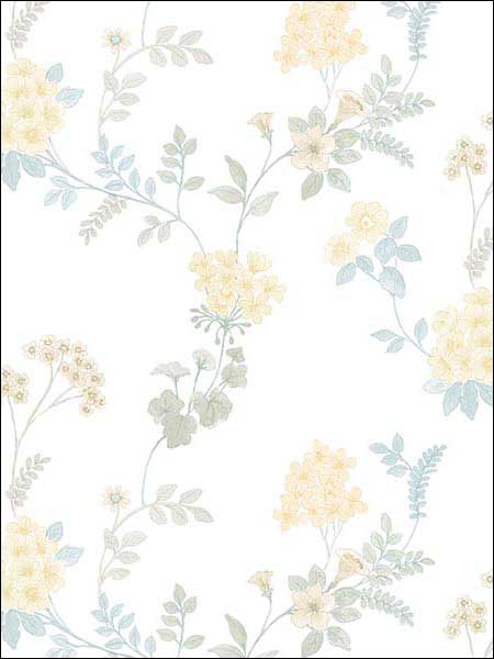 Fern Floral Turquoise Yellow Blue Wallpaper AF37733 by Patton Norwall Wallpaper for sale at Wallpapers To Go
