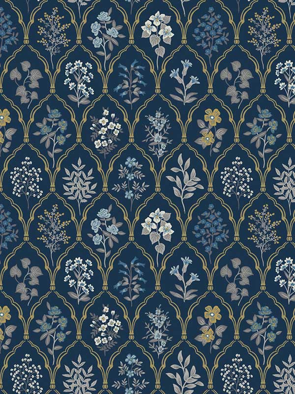 Hawthorne Navy Gold Wallpaper RI5131 by Rifle Paper Co Wallpaper for sale at Wallpapers To Go